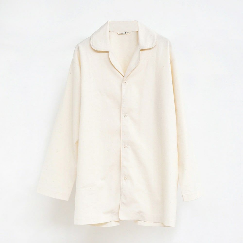 オープンカラーブラッシュド パジャマ　オーガニックコットン　メイドインアース