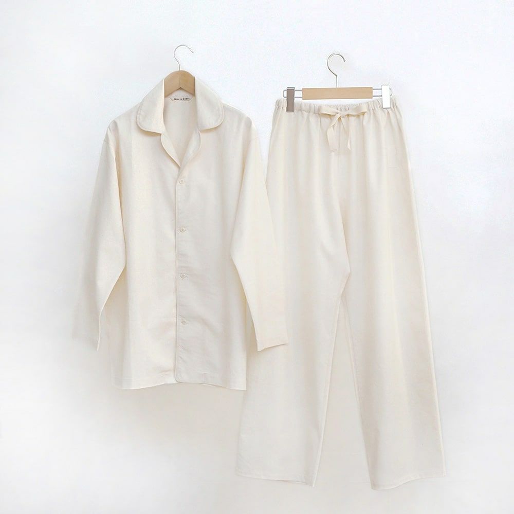 オープンカラーブラッシュド パジャマ　オーガニックコットン　メイドインアース