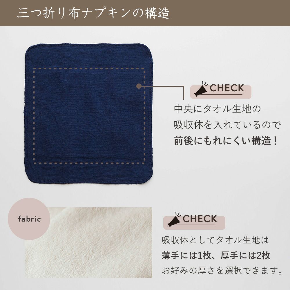天然藍三つ折り布ナプキン　厚手　オーガニックコットン100%　メイドインアース