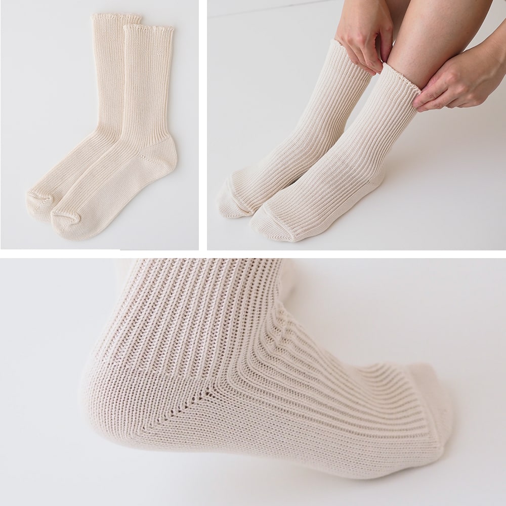 リブ編みソックス　メイドインアース　オーガニックコットン